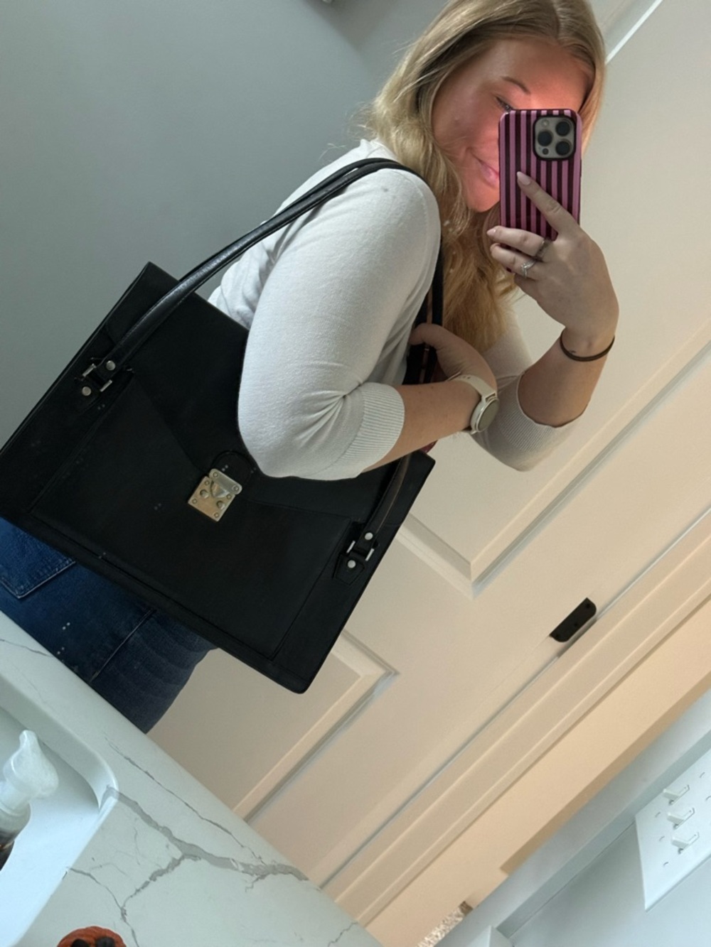 Wilson’s Leather Black Structured Shoulder Bag Briefcase Vintage Style - Picture 2 of 10